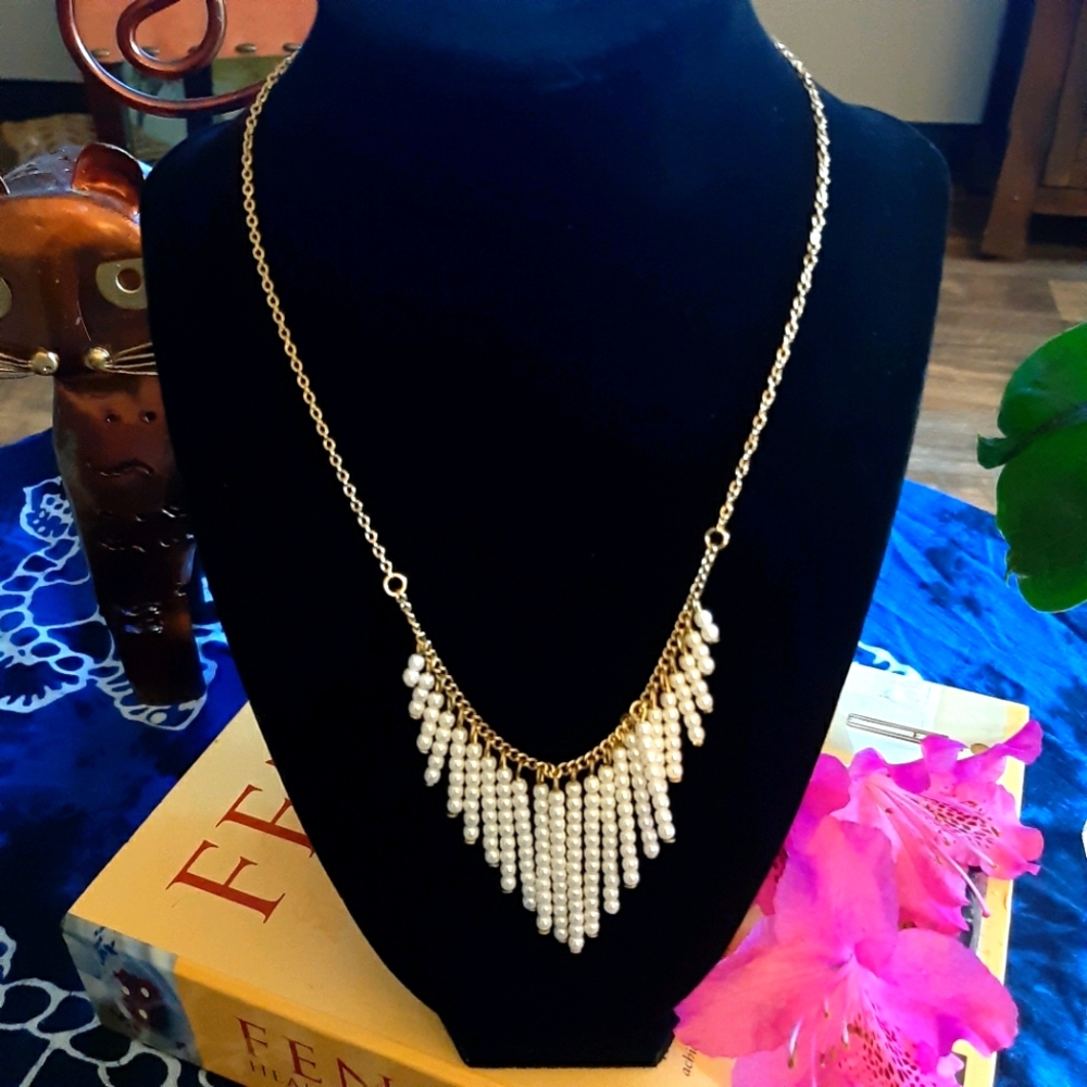 VINTAGE LAUREN CONRAD Pearl & Gold Necklace 16" ☆ - Picture 4 of 9